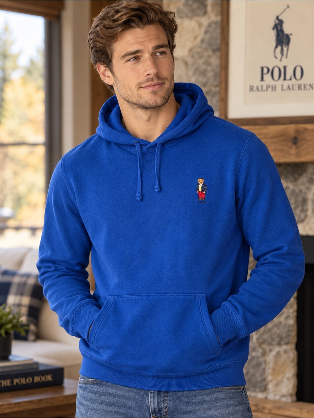 Polo by Ralph Lauren Men's XL Blue Pullover Hoodie Teddy Bear Collection
